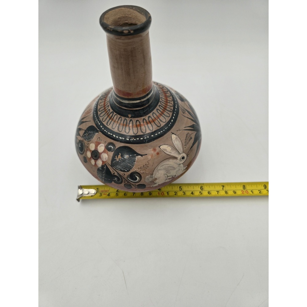 Vintage Tonala Mexico Pottery Vase Burnished Deer Rabbit Folk Art Mid Century - Picture 14 of 14